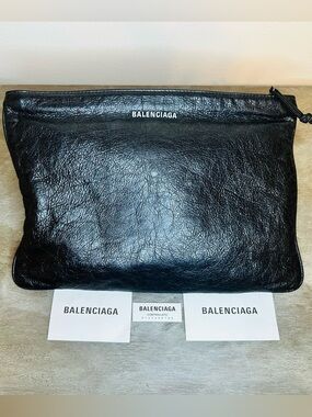 Balenciaga Black Large Wrinkled Leather Clutch
